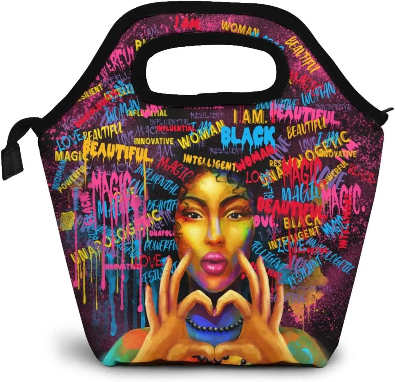 Donne afroamericane con borsa da pranzo corona Afro Girls Black Queen Handbag Lunch Kit scatola termica isolata per viaggi, Picnic