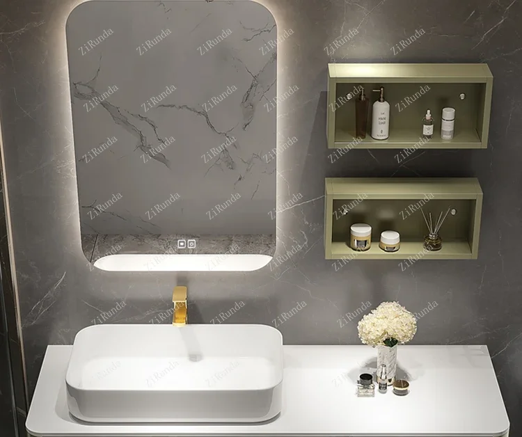 ~Stone Plate Bathroom Cabinet Solid Wood Wash and Wash Basin Cabinet Combination Washstand Bathroom