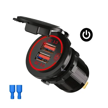 Dual QC 3.0 Dual USB Fast Car Charger Socket 12V/24V waterproof with Switch Auto Car Quckly Charge Adapter Power Outlet 10