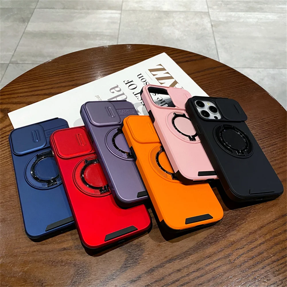Coque de protection magnétique rotative pour iPhone 15 16 Pro Max 14 13 12 11 avec protection d'objectif d'appareil photo coulissant et coque antichoc_voghion.com