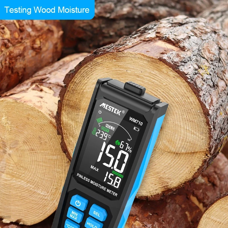 Pinless Digital Wood Moisture Meter Ambient Temp Humidity Test Non-destructive Inductive Hygrometer Wall Timber Damp Detector wood moisture meter