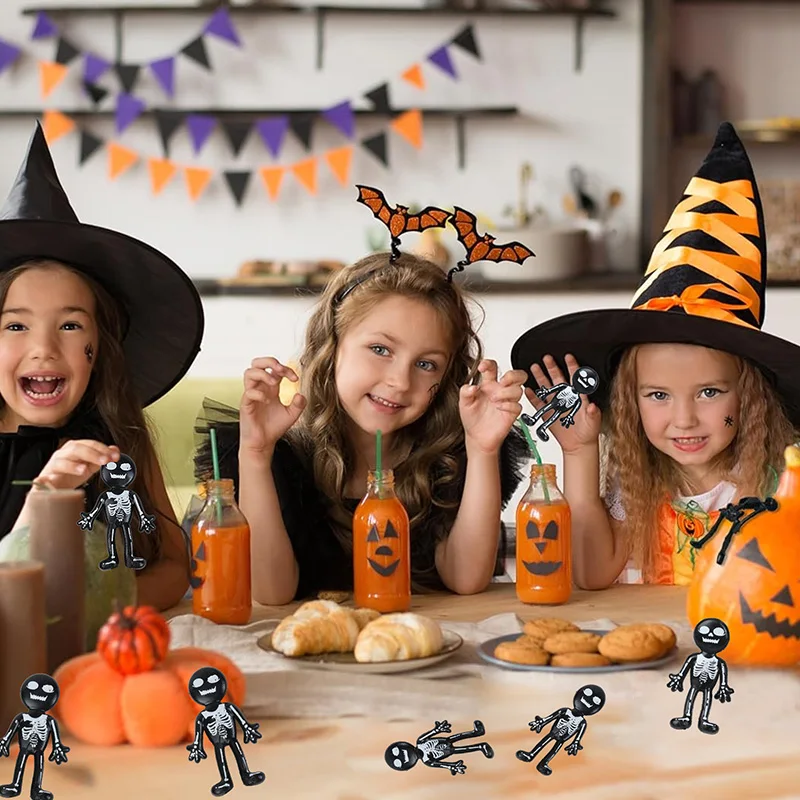 10/20/30pcs Halloween Stretchable Skull Skeleton Anti Stress Toy Kids Birthday Party Favors Halloween Trick or Treat Guests Gift