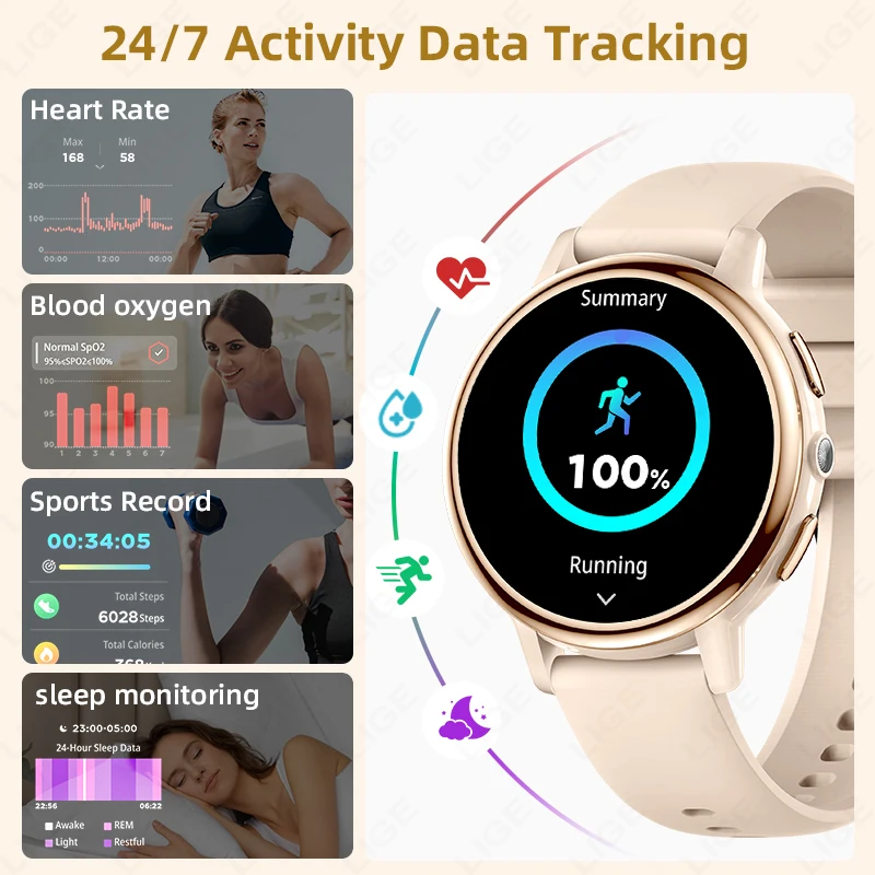 LIGE 2025 New Women Smart Watch 1.26" Bluetooth Call Fitness Tracking Heart Rate Health Monitor Lady Smartwatch For Android iOS
