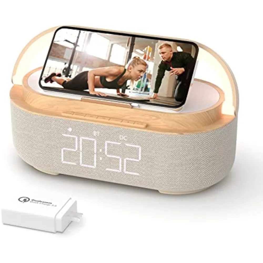 

Bluetooth-динамик COLSUR с цифровым будильником, беспроводное зарядное устройство, FM-радио, регулируемая фотография, двойная Беспроводная