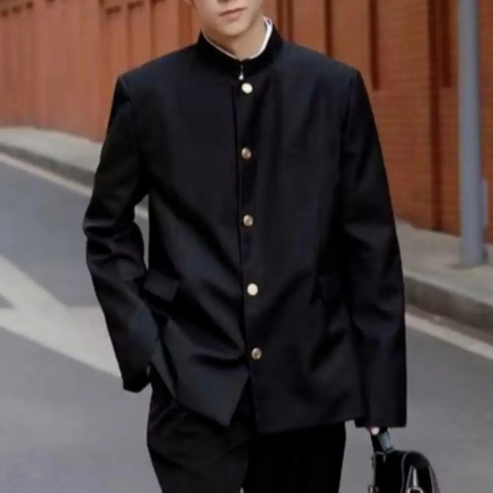 Men Suit Coat Japanese Style School Uniform Stand-up Collar Single-Breasted Formal Jacket With Flap Pockets Chinese Tunic Suit 1