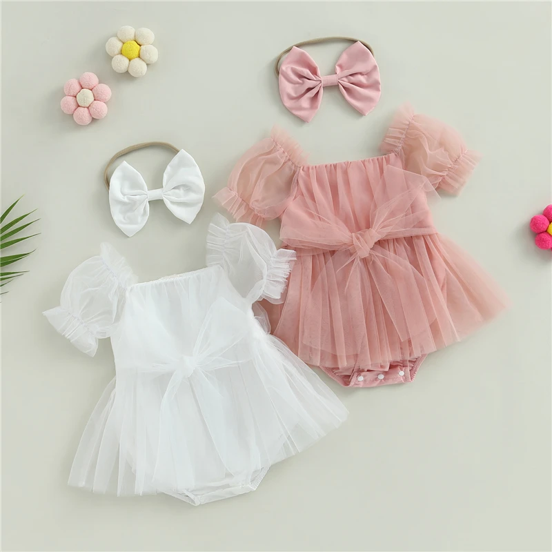 Tutù Per Neonata Estate – Set 2 Pezzi Con Body E Fascia – Vestito Fiore Stampa, Scollo Quadrato, Colori Rosa/Verde/Giallo - 5