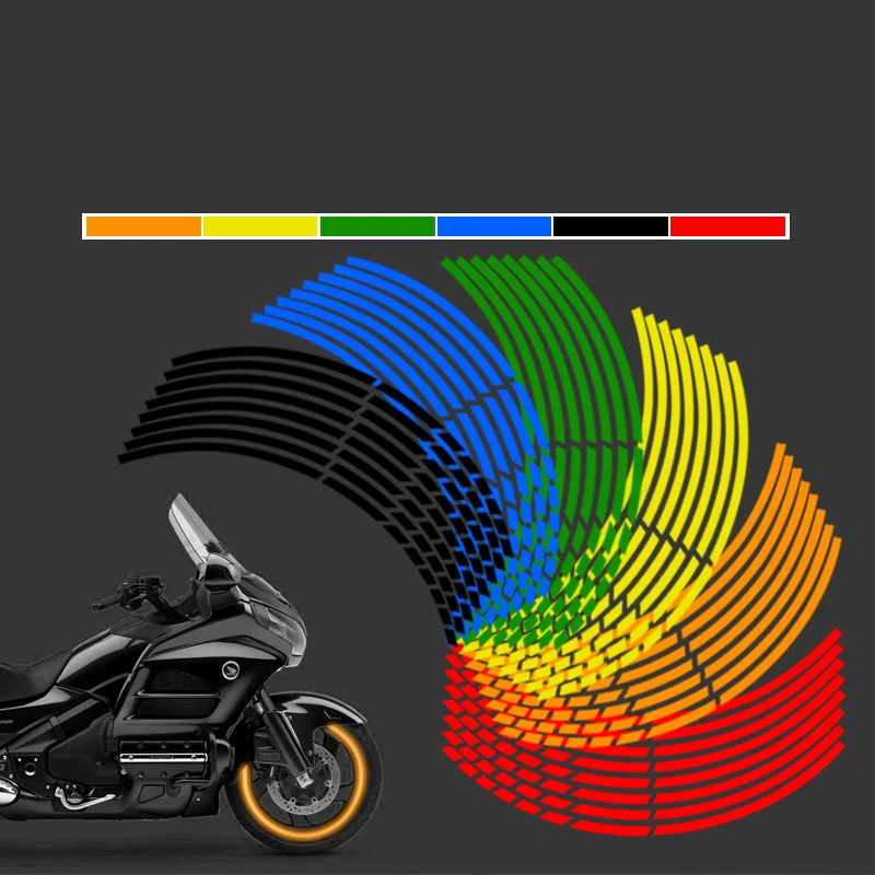 

1 Set 5 Colors Car Styling Strips Reflective Motocross Bike Motorcycle Wheel Stickers and Decals 17/18 Inch Reflective Rim Tape
