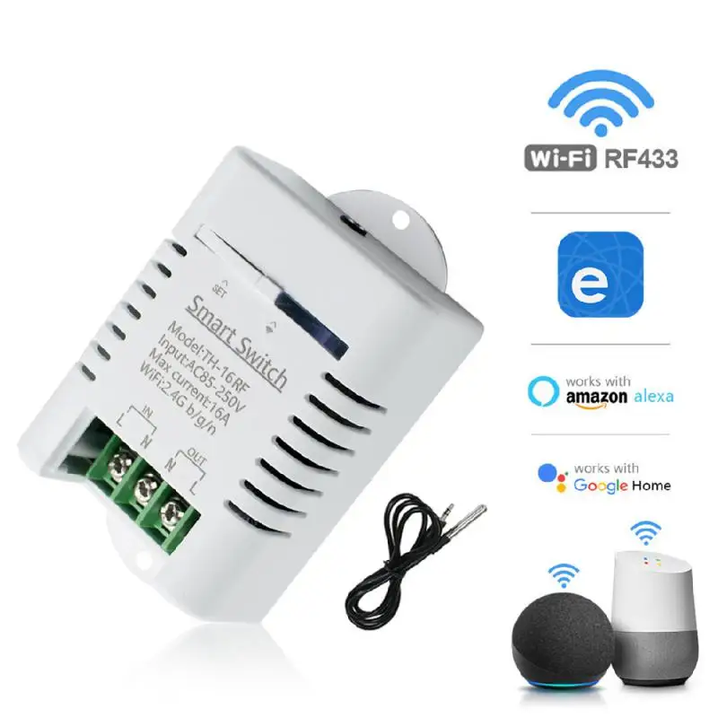 

EWeLink Smart Temperature Switch 16A Temperature Humidity Monitoring WiFi Switch Wireless Control Work With Alexa Google Home