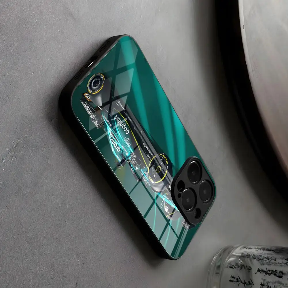 Aston Martin F1 Race Team Alonso Glass Phone Case with Japanese Animation Design