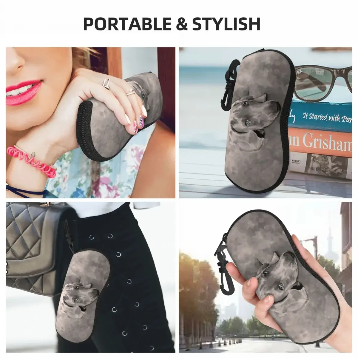 Weimaraner Dog Mixed Media Shell Glasses Case Protector Sunglasses Box Women Men Soft Eyeglasses Bag Pouch