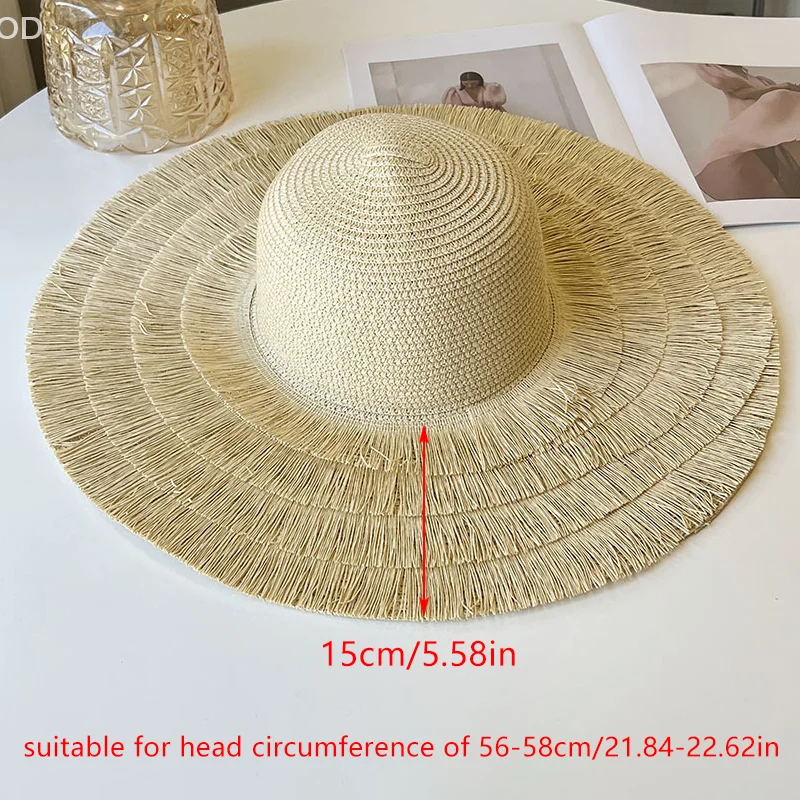 Durable Summer Beach Sunshade Straw Hat Women's Beach Vacation Sunscreen Hat Big Brim Straw Knitted