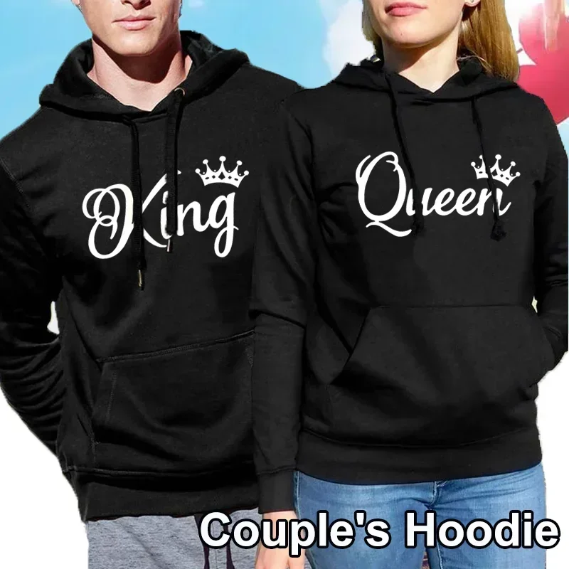 

Mens Fashion Hoodies Pullovers King Queen Printed Sweatshirt Lovers Couples Autumn New Male Casual Hoodies Sweatshirt Men's Tops