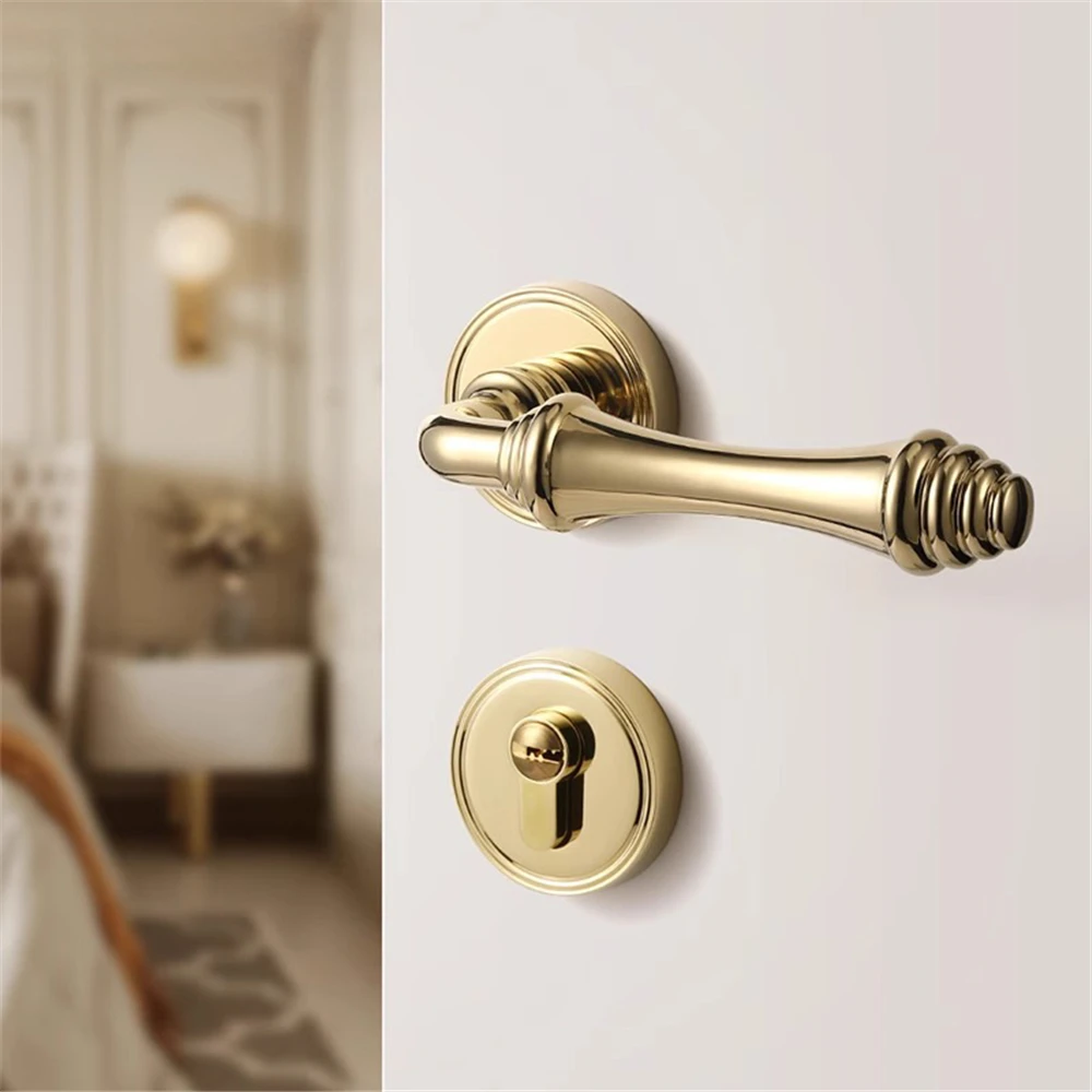 Interior Bedroom Door Lock Gold Room Home Wooden Door Handle Split Body Mute Magnetic Suction Retro Gold French Room Lock