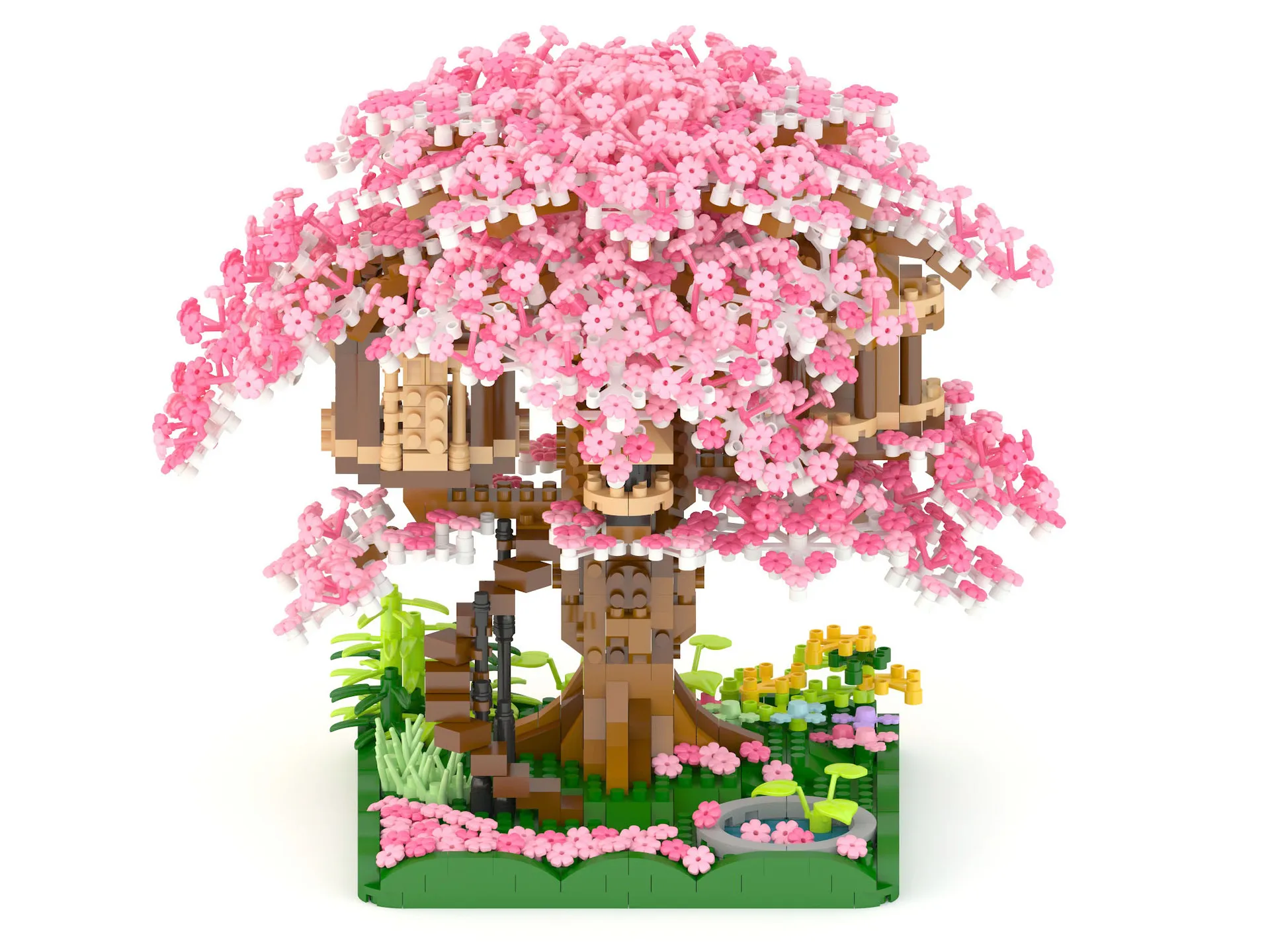 Flor de cerejeira Casa De Árvore Edifício Brinquedo Do Tijolo
