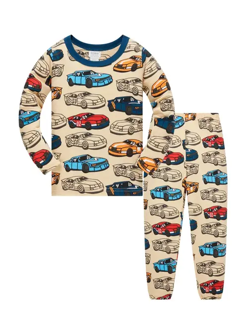 Vêtements pour enfants, ensemble pyjama 100% coton pour garçons, voiture de dessin animé entièrement imprimée, ensemble de vêtements de nuit pour enfants de 1 à 8 ans 1