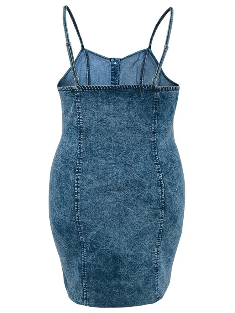 Wmstar Plus Size Denim Dresses for Women Summer Sleeveless Fashion Casual Bodycon Button Midi Dress Wholesale Dropshipping 2024