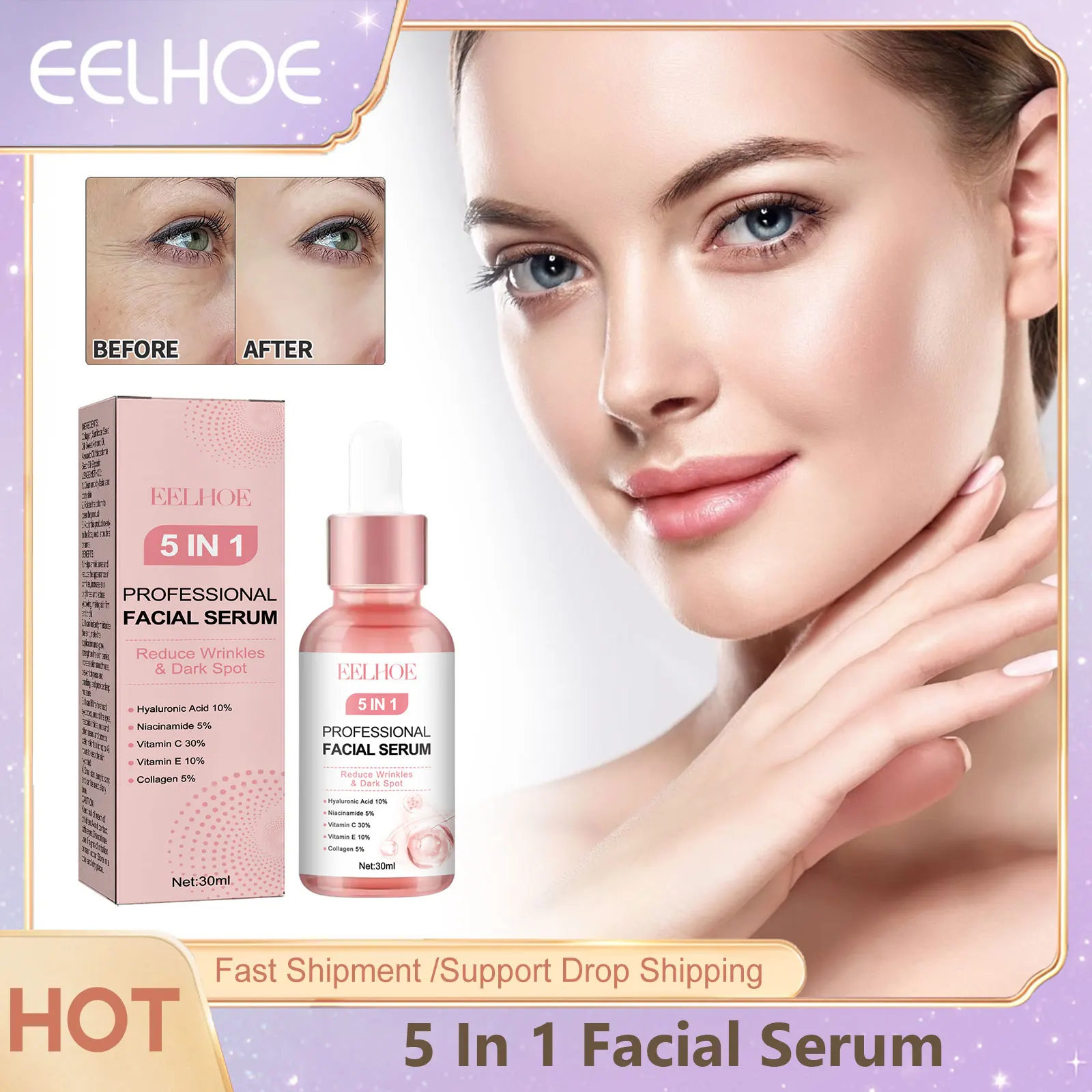 EELHOE Hyaluronic Acid Moisturizing Face Serum Anti Wrinkles Aging Essence Shrink Pores Remove Dark Spot Facial Skin Care Beauty anti dark circles eye bags serum instant remove wrinkles eye cream improve puffiness fade eye fine line cream tighten skin care