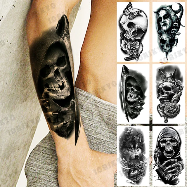 Vector hand drawn tattoo illustration of skull girl with roses. Skull sugar  flower. Skull tattoo isolated on white.Day Of The Dead Skull. Stock Vector  | Adobe Stock