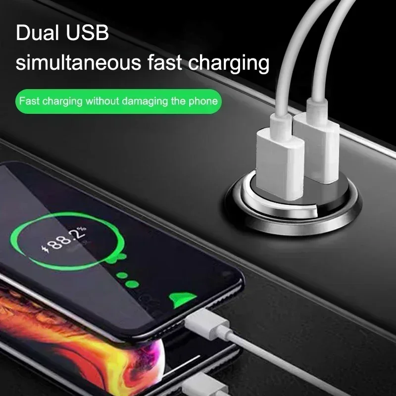 100W Mini Pull Ring Car Charger Dual USB Fast Chargingfor iPhone Huawei Xiaomi Samsung QC 3.0 Phone convenient Charger Adapter
