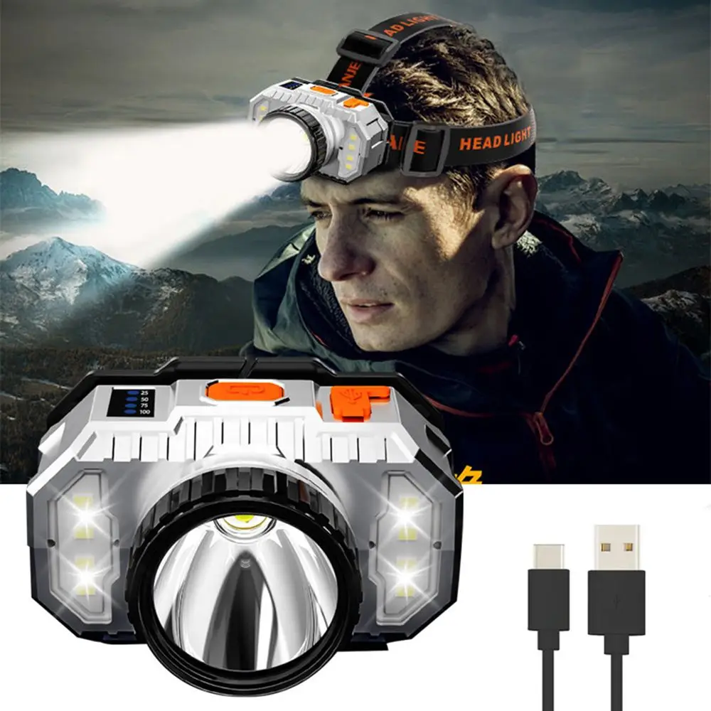 

Дальнего радиуса действия, USB перезаряжаемая головка для кемпинга, супер яркий головной фонарик, яркий внешний Головной фонарь, Головной фонарь