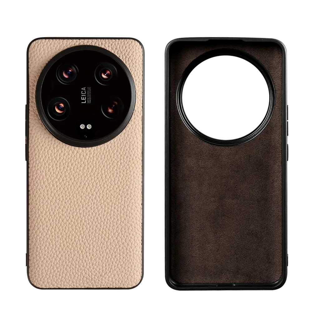 NZN Durable Genuine Leather Full-Wrap Litchi Pattern Phone Case Cover