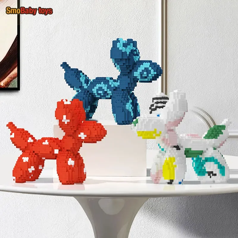 

Nordic Art Balloon Dog Micro Building Blocks Colorful DIY Assembly 3D Model Mini Brick Figure for Office Decor For Kids Gift