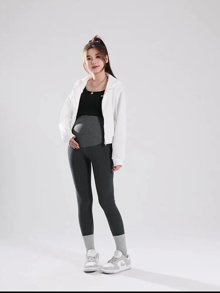 Autumn Winter Thick Plus Velvet Fleece Cotton Legging Maternity High Waist Support Pencil Pants for Pregnant Women Y2K Pregnancy