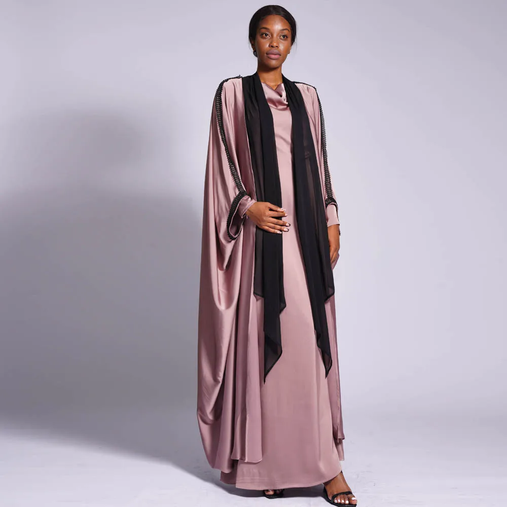 

Batwing Sleeve Long Sleeves Cardigan Dress Abaya 1 Piece Pleats Bottom Party Gowns Kaftan Vestido 2023 Muslim Eid Abayas