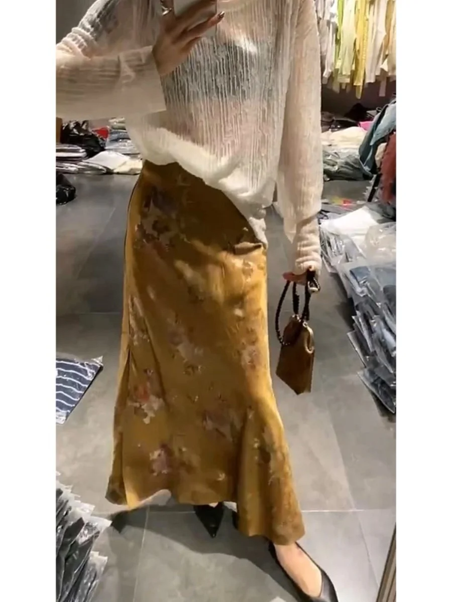 

Simulation silk spring new pear figure versatile A word skirt new Chinese old money style women's high quality