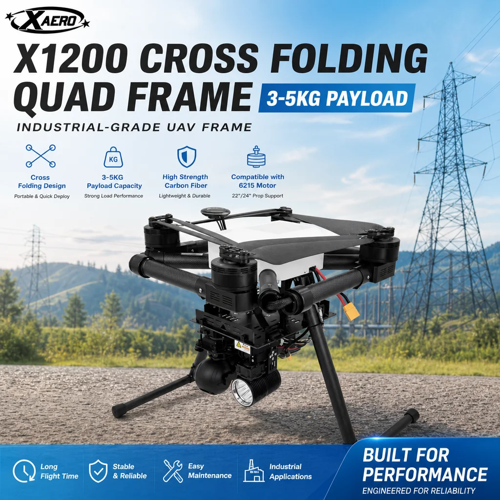 XAERO X1200 Faltbarer Quad-Rahmen 3-5kg Nutzlast für 6215 Motor 22 24 Propeller Industrielles UAV