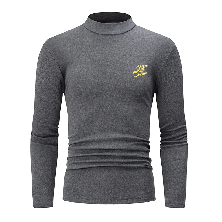 2/3-teiliges Herren-T-Shirt für Herbst/Winter, einfarbig, warm, für Teenager, große Größe, bequem, sportlich, halbhoher Ausschnitt – Detail 4