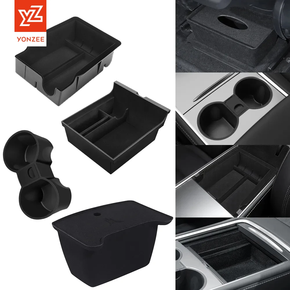 Car console organizer Tesla Model 3 Highland 2025 Model Y -2025 Center Armrest Hidden Storage Box Cup Holder Console Organizer Box Accessories
