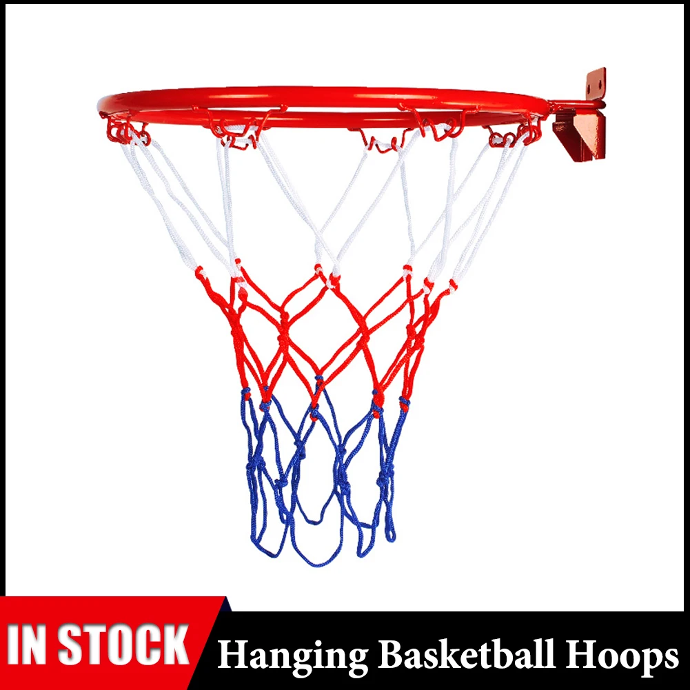 32cm Wall Mounted Basketball Hoop Netting Metal Rim Hanging Basket Basket-ball Wall Rim W/ Screws Indoor Outdoor Sport