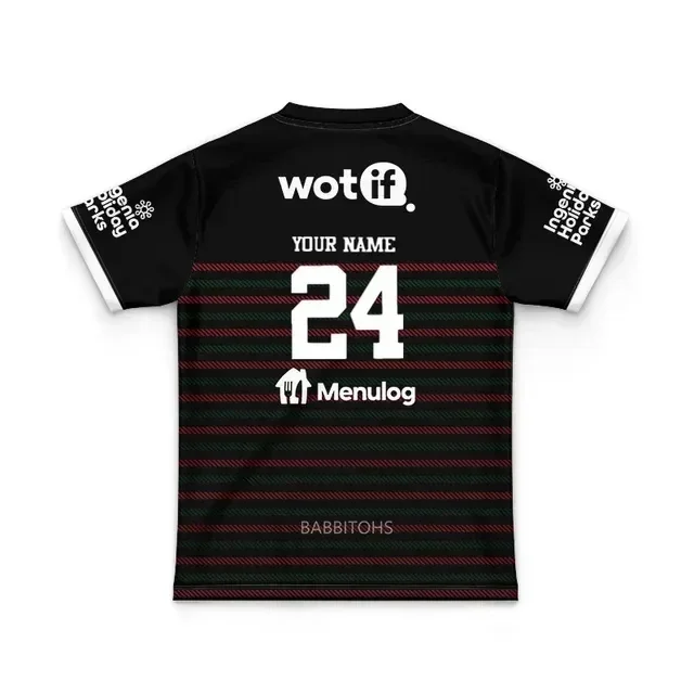 thumbnail image 1 of Camiseta de rugby local/visitante/entrenamiento para niños de South Sydney Rabbitohs 2024 - Talla para hombre: 16-26 (nombre y número impresos) Calidad superior, 1 of 5