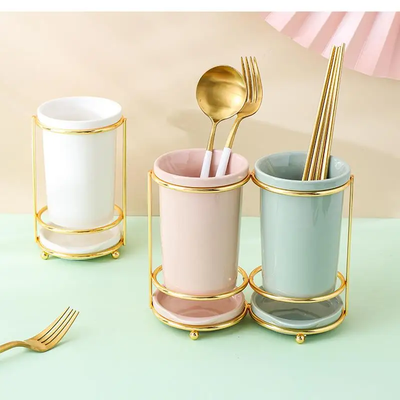 Nordic Ceramic Chopstick Holder Light Luxury Storage Box Drain Cage Home Kitchen Decoration