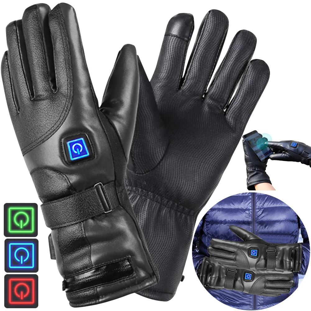 Rechargeable Heating Gloves 3 Temperature Levels Waterproof Thermal Touchscreen Gloves Hand Warmer for Outdoor Motorcycle Skiing