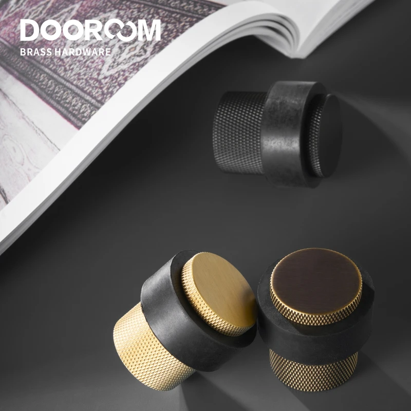 Dooroom Knurled Brass Rubber Door Stops Bathroom Heavy Duty Floor Mount Bumper Non-magnetic