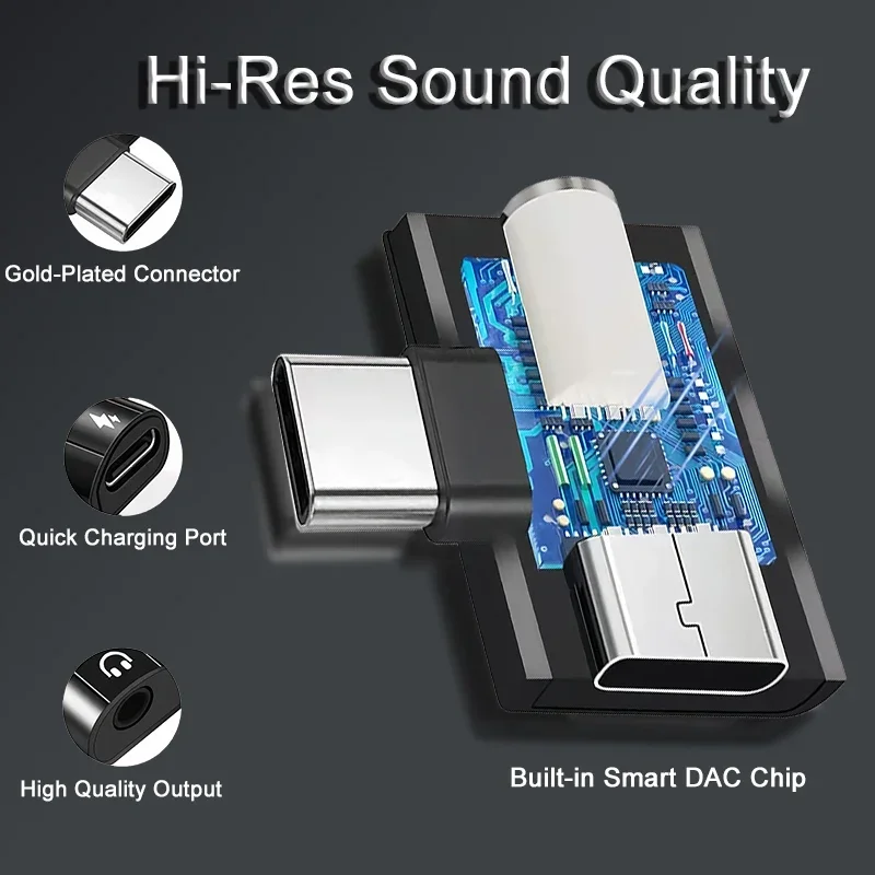 New Elbow USB Type C to 3.5mm Jack AUX Audio Headphone Converter Adapter Fast Charger 30W for Cell Phone Computer