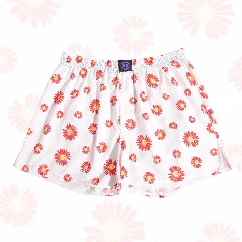 Pure Cotton Panties Unique Red Chrysanthemum For Men And Women Pattern Comfortable Breathable Shorts For Home Leisure