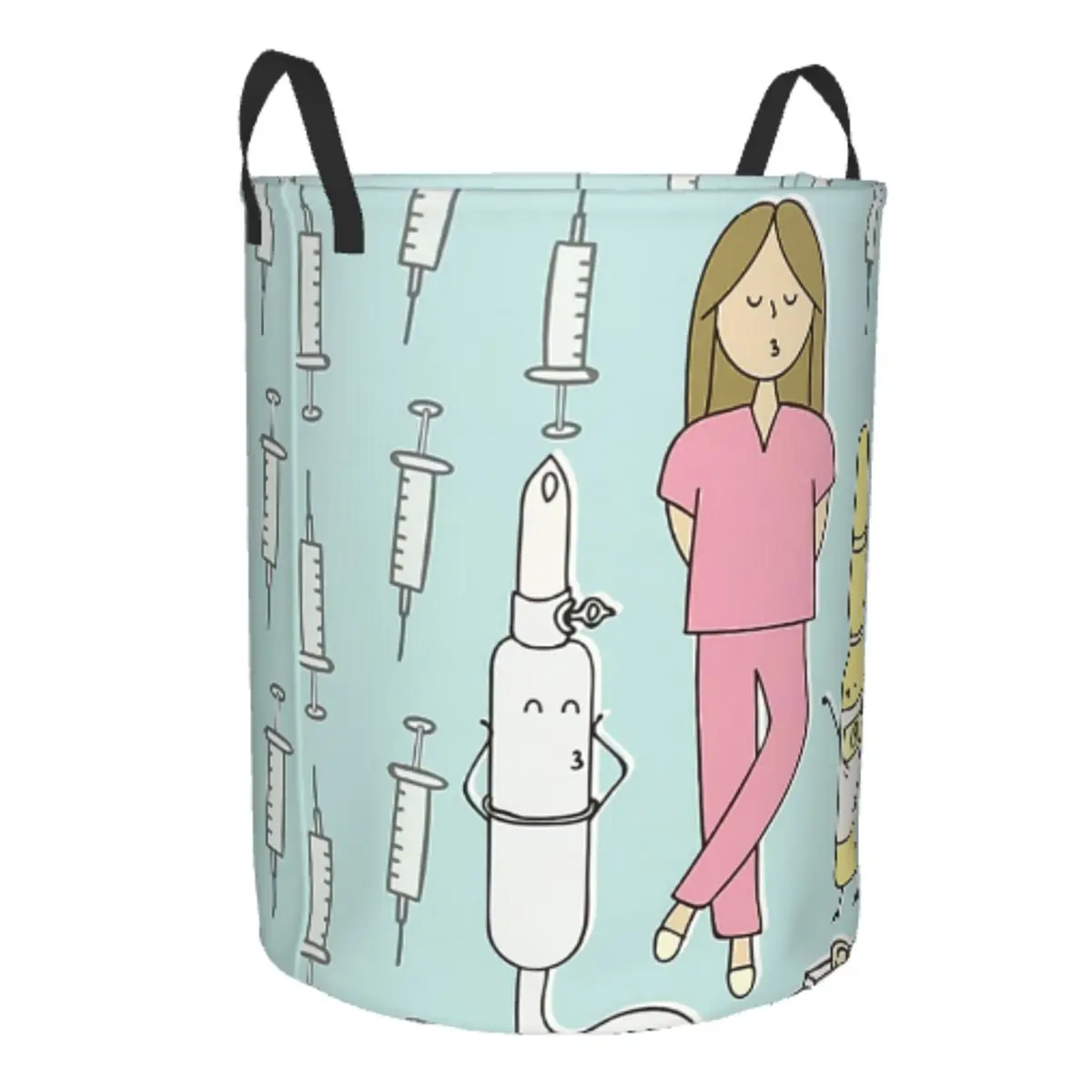 Cartoon Ladies Nurse Doctor Printed Laundry Basket Foldable Large Clothes Storage Bin Baby Hamper