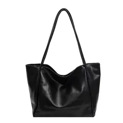 Elegant Solid Color PU Tote Bag - Large Capacity Fashion Handbag (Black)
