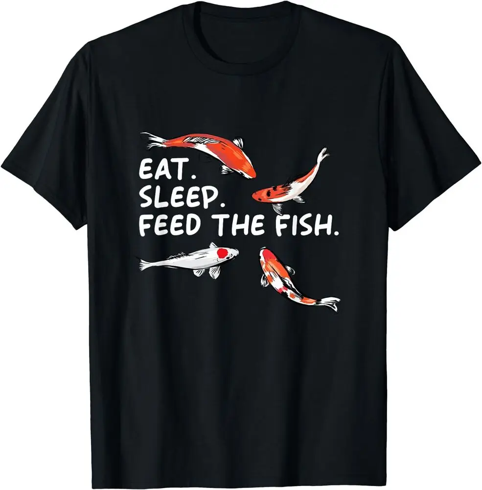 Смешная футболка с надписью «Eat Sleep feed The Fish» Koi для влюбленных, идея для подарка, Мужская одежда, женские футболки