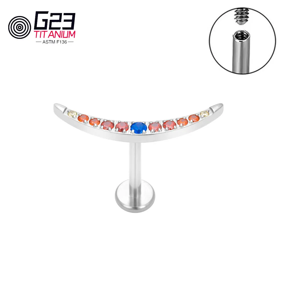 

Серьги-гвоздики из титана G23 ASTM F136, ювелирные изделия для пирсинга с внутренней резьбой, 16G шпильки для губ, фианит