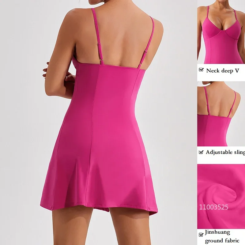 Women Outdoor Sports Tennis Dress Ladies Sexy Straps Yoga Dress Female Casual with Shorts Sports Slip Skirts Backless Sportswear