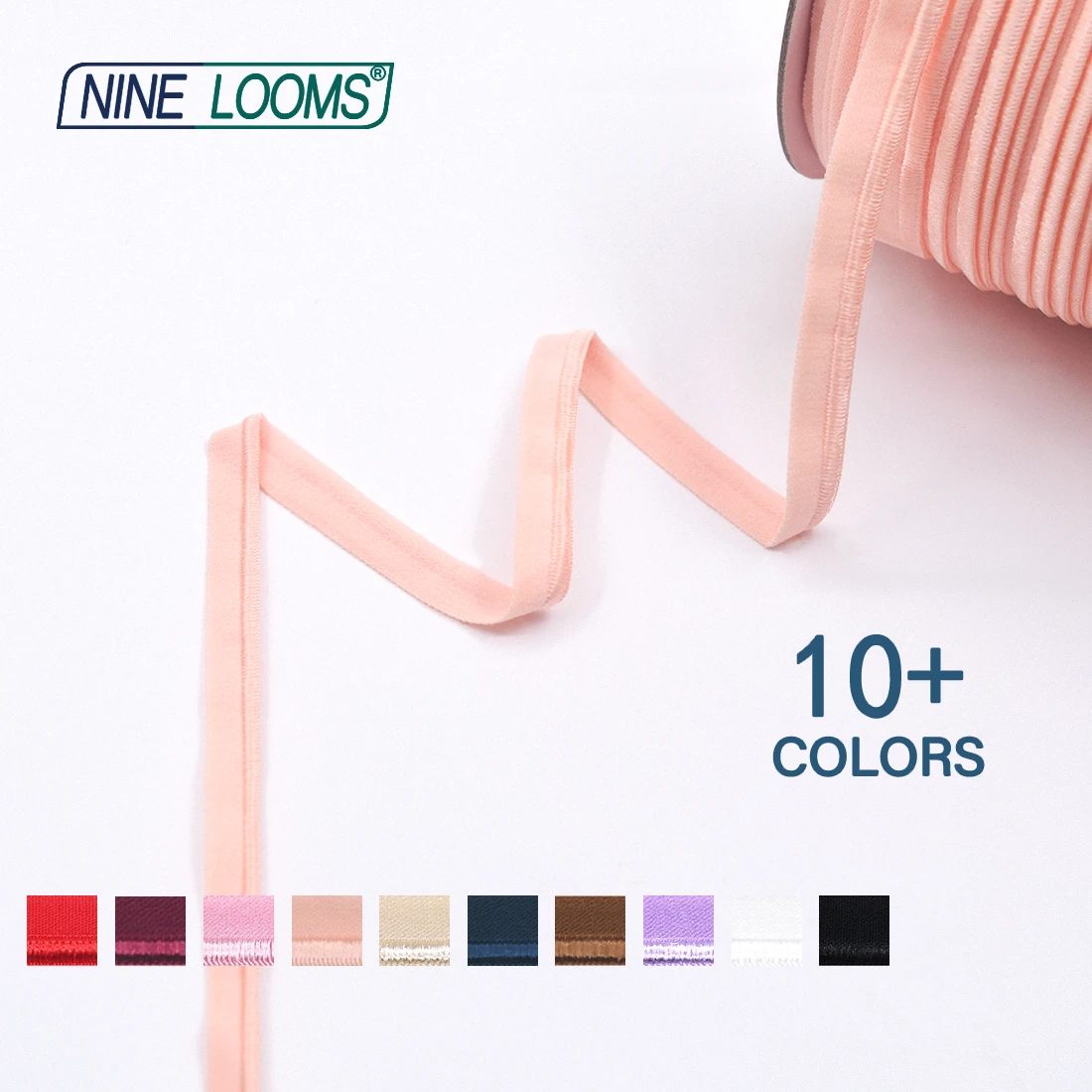 Neun Webstühle Nylon Gummibänder 3/8 "10mm Paspel bänder Seil Schräg band Schweißband Dessous Unterwäsche Gurtband Nähen Handwerk 50 Yard – Detail 4