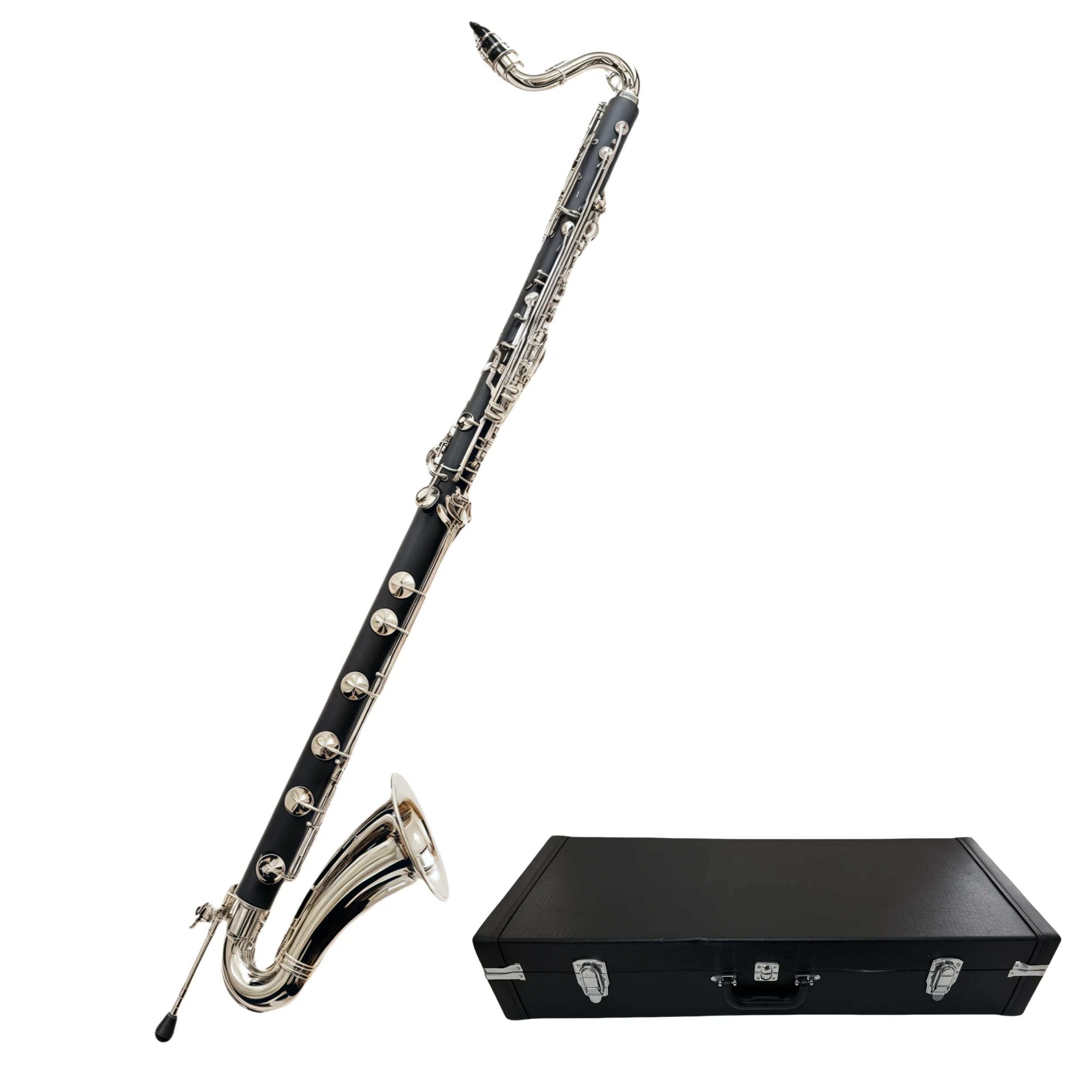 Professional Bass Clarinet Low C Bb Key Clarinet with Case Nickel Plated keys