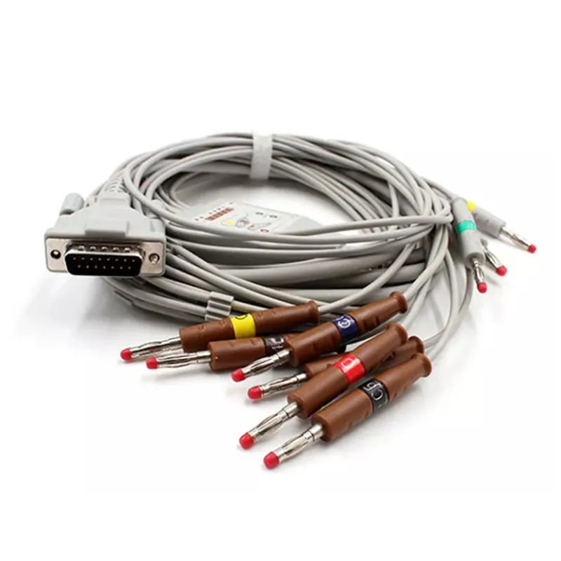 ECG Cable One Piece 10 Lead Wires DB15 Pin Banana 4.0 IEC Standard for