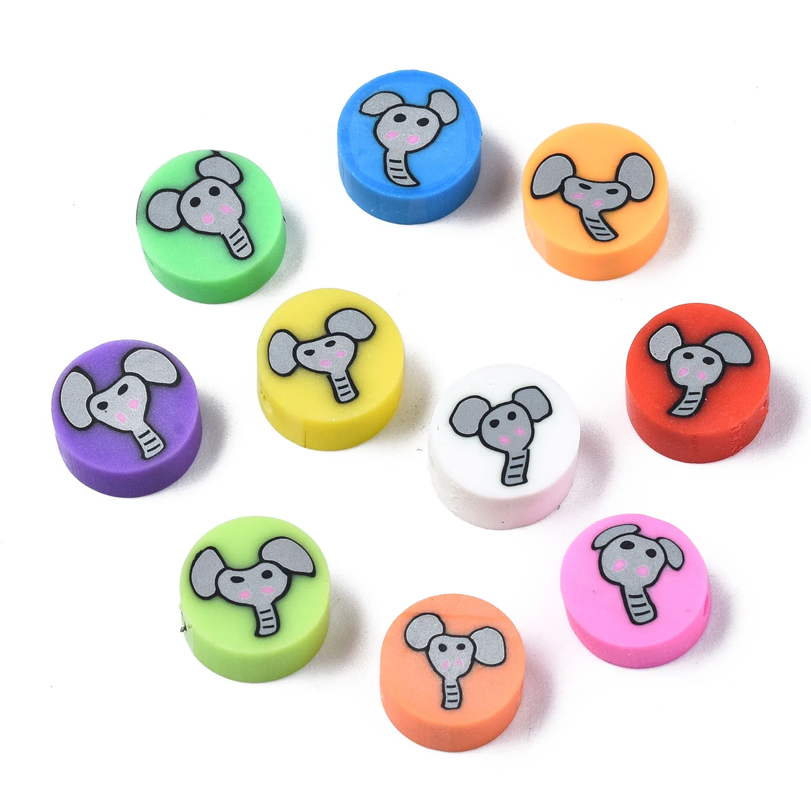 

1000pcs 11 Colors Polymer Clay Beads Flat Round with Elephant Animal Beads For Jewelry Making DIY Handmade Accessories