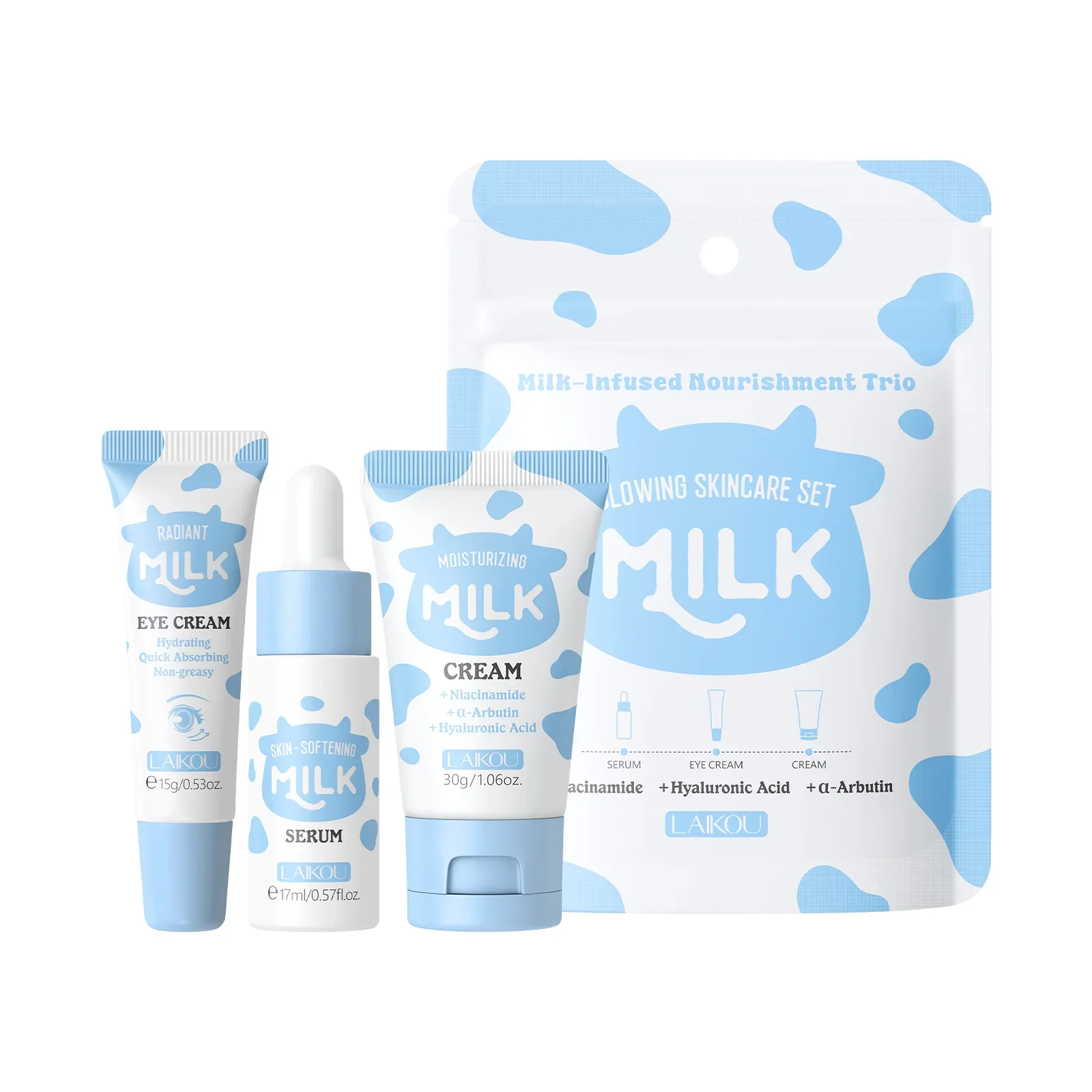 Deep Hydration Milk Skincare Set Softening Serum Gentle Eye Cream Radiant Moisturizing Glowing Trio 1