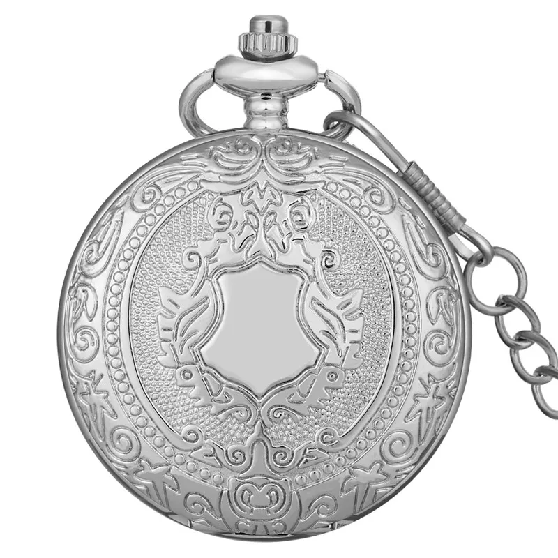 Luxury Silver Shield Hand Winding Mechanical Pocket Watch Skeleton Analog Wind Up Men Women Clock Watches Pendant Chain Gift